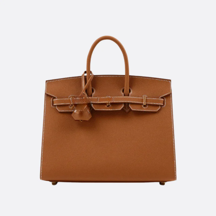 Bag 25 Brk HSS Cr / GryTr in Tg Leather with Brushed Gold Hardware